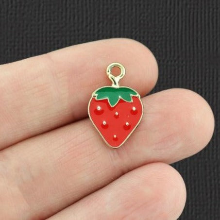 5 breloques en émail ton or fraise - E950