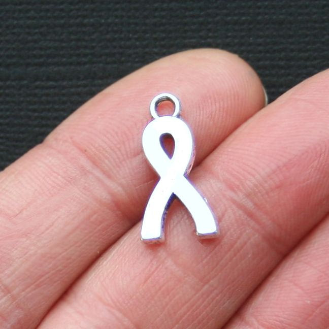 5 Survivor Awareness Ribbon Antique Silver Tone Charms - SC2936