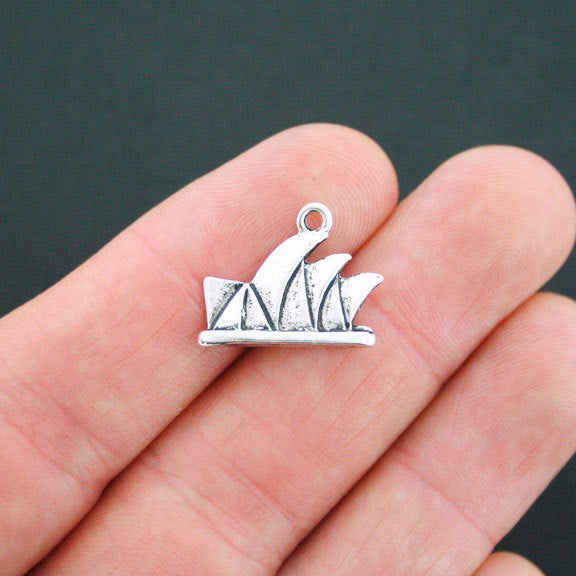 5 Sydney Opera House Antique Silver Tone Charms 2 Sided - SC1209