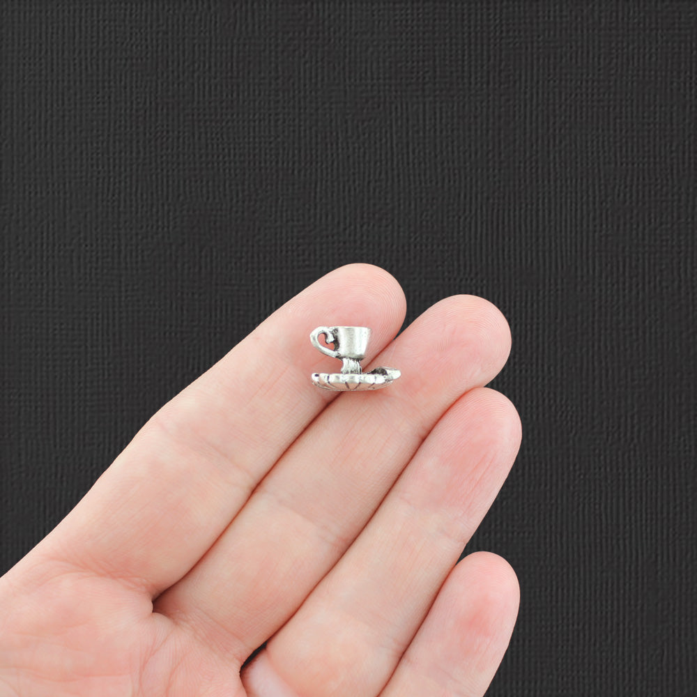 5 Tea Cup Antique Silver Tone Charms 3D - SC8089
