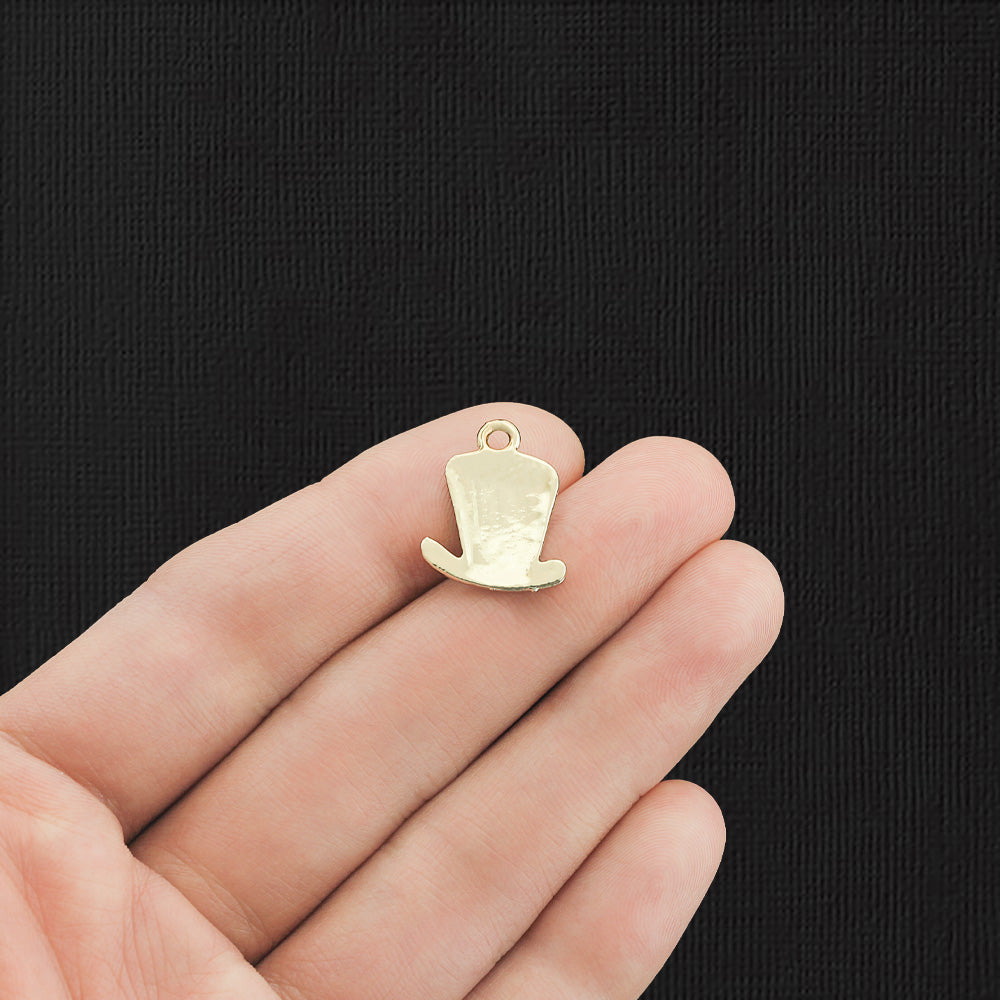 5 breloques en émail doré haut de forme - E1146