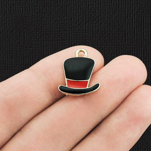 5 breloques en émail doré haut de forme - E1146