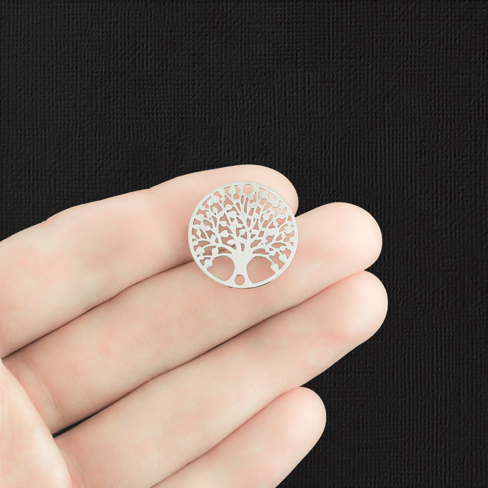 5 Tree of Life Connector Silver Tone Charms 2 Sided - SC3579