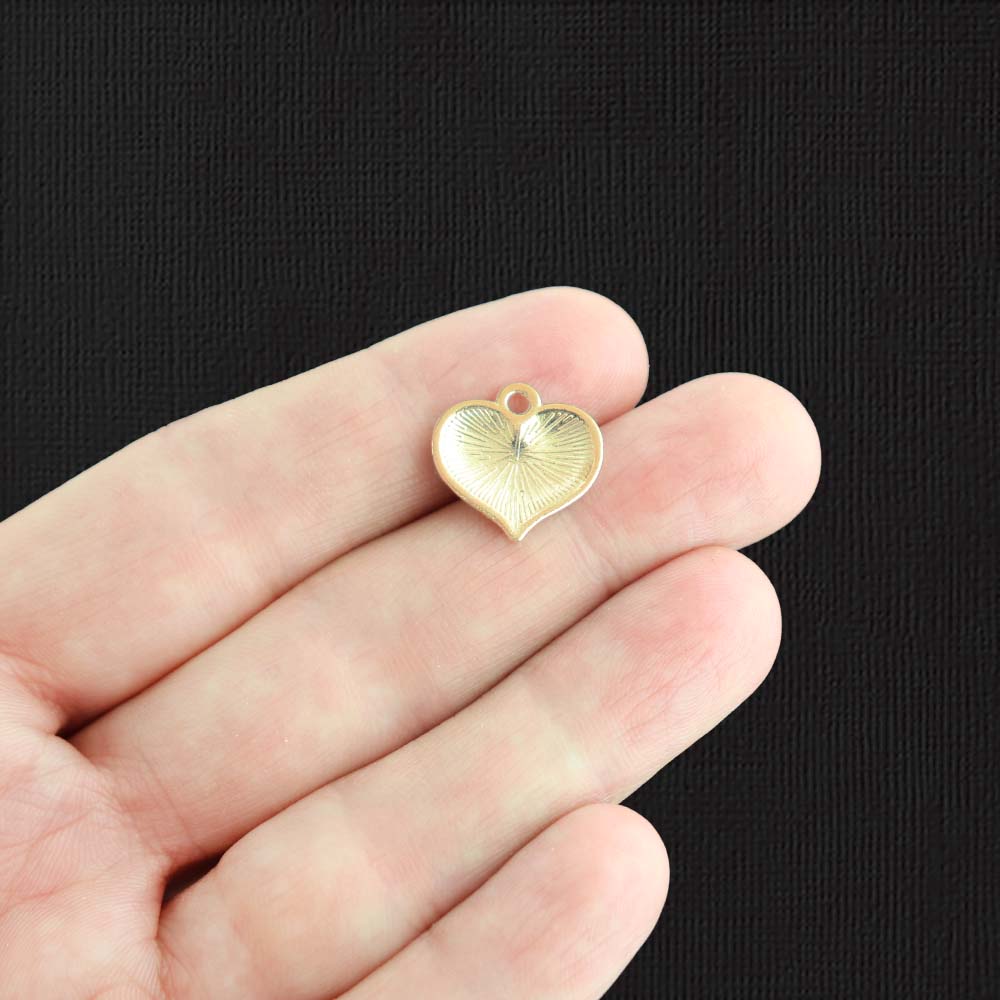 5 USA Flag Heart Gold Tone Enamel Charms - E1471