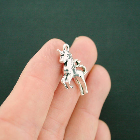 5 Unicorn Antique Silver Tone Charms 3D - SC7519