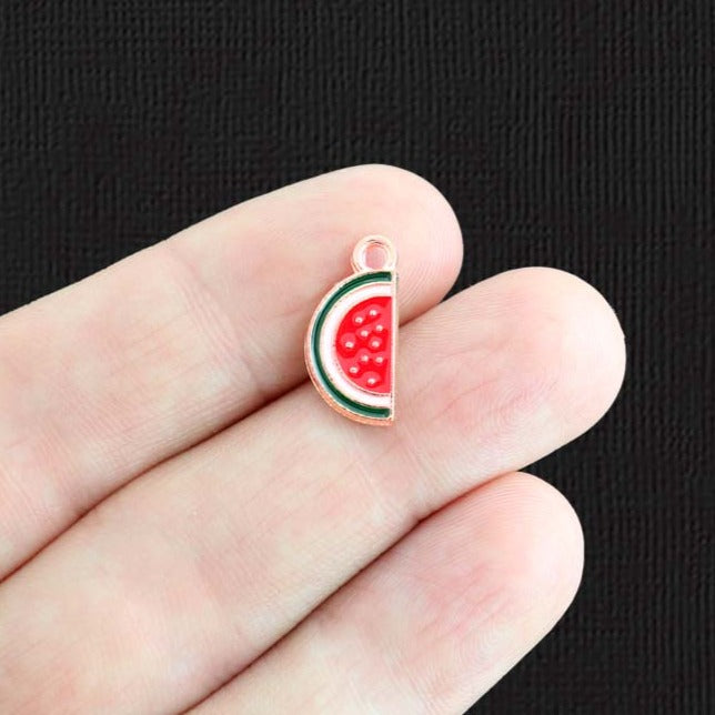 5 Watermelon Gold Tone Enamel Charms - E294