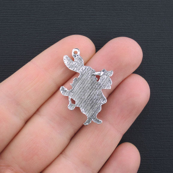 5 White Rabbit Antique Silver Tone Charms - SC3387