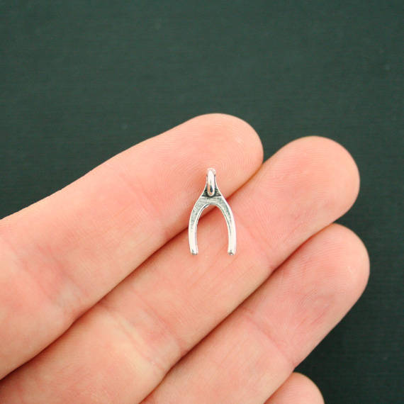 5 Wishbone Antique Silver Tone Charms - SC7034