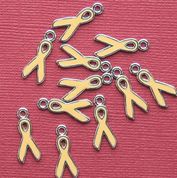 5 Yellow Ribbon Silver Tone Enamel Charms - E097