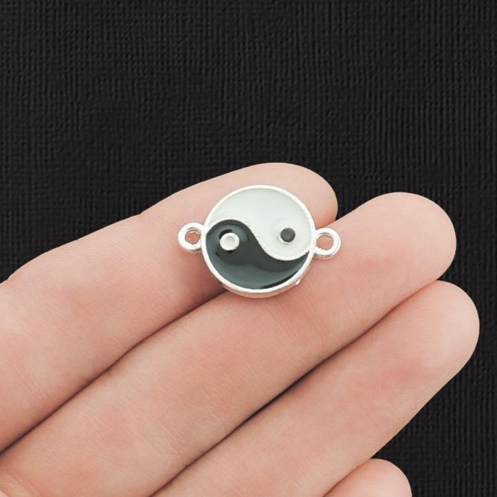 5 Yin Yang Silver Tone Enamel Charms - E134