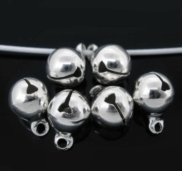 50 Jingle Bells Silver Tone Charms 3D - XC065