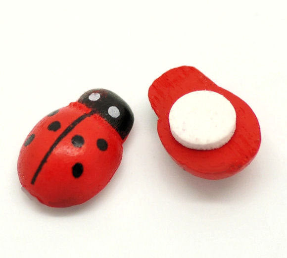 50 Wooden Ladybugs with Adhesive Backing 13mm - Perfect for Scrapbooking and Crafts - Z054