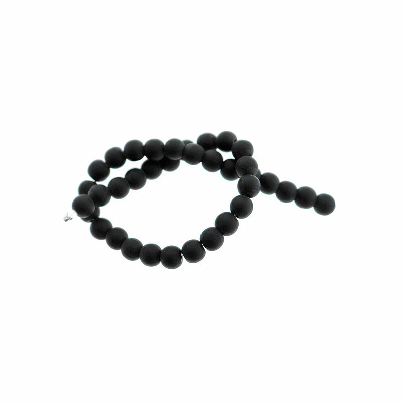 Round Cultured Sea Glass Beads 6mm - Black - 1 Strand 32 Beads - U205