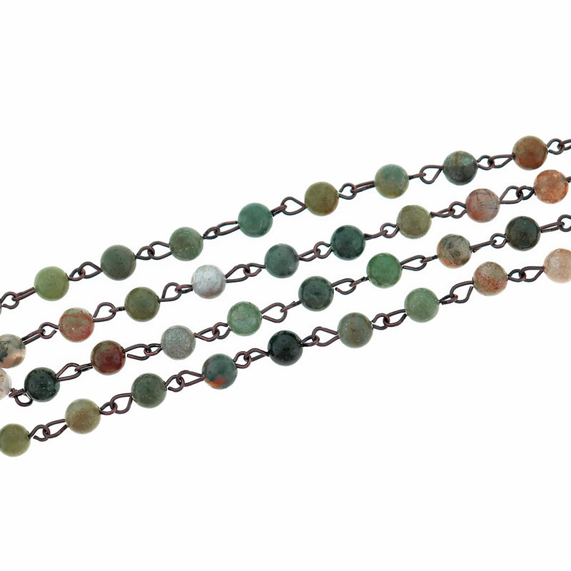 BULK Beaded Rosary Chain - 6mm Natural Indian Agate & Antique Copper Tone Brass - 3.3ft or 1m - RC015