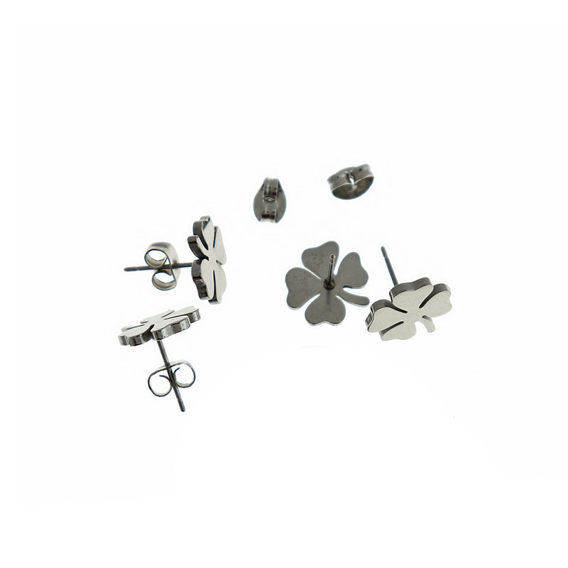 Stainless Steel Earrings - Four Leaf Clover Studs - 11mm - 2 Pieces 1 Pair - ER314