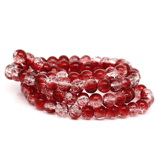 Round Glass Beads 8mm - Crackle Cranberry Red - 1 Strand 103 Beads - BD337