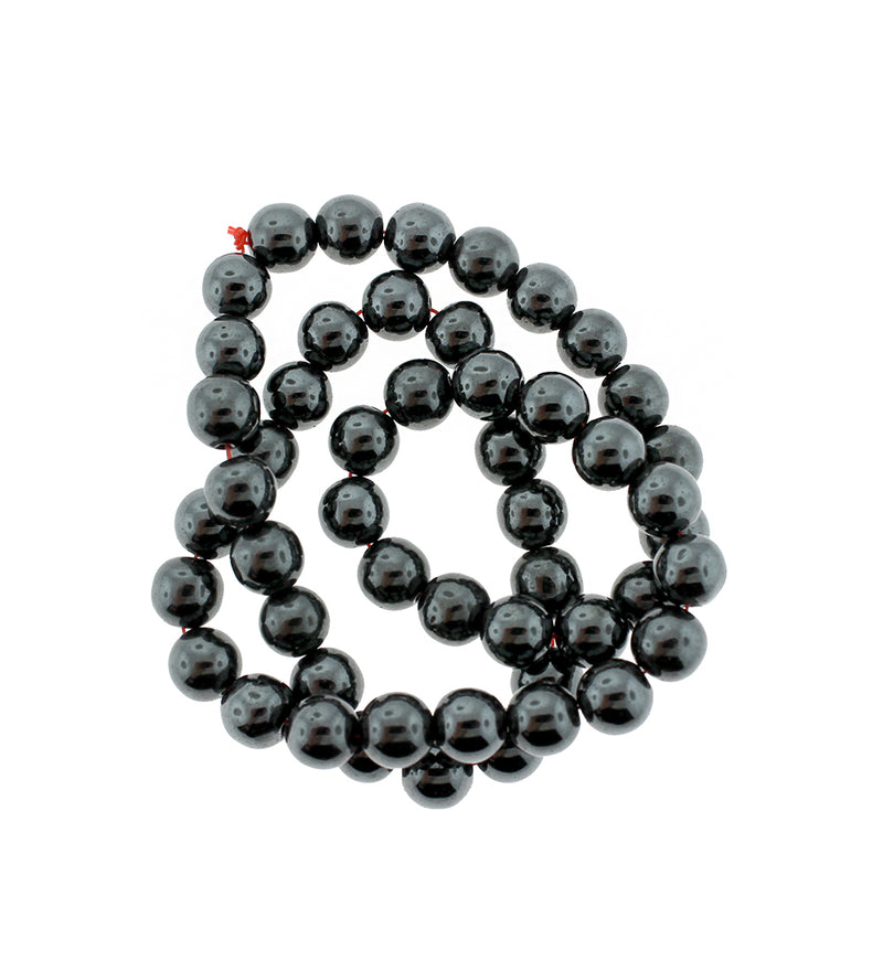 Round Synthetic Hematite Beads 4mm - 12mm - Choose Your Size - Black - 1 Full 15" Strand - BD1842