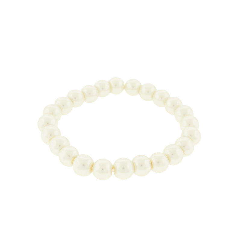 Round Acrylic Bead Bracelets - 51mm - Pearl White - 5 Bracelets - BB042