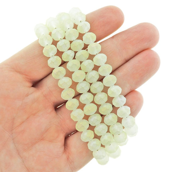 Round Glass Beads 8mm x 6mm - Frosted Electroplated Mint - 1 Strand 72 Beads - BD2449