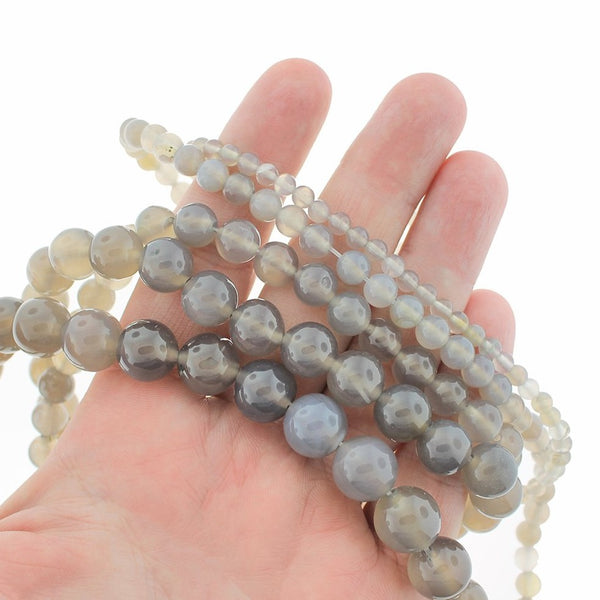Round Natural Agate Beads 4mm -12mm - Choose Your Size - Stormy Grey - 1 Full 15.5" Strand - BD1832