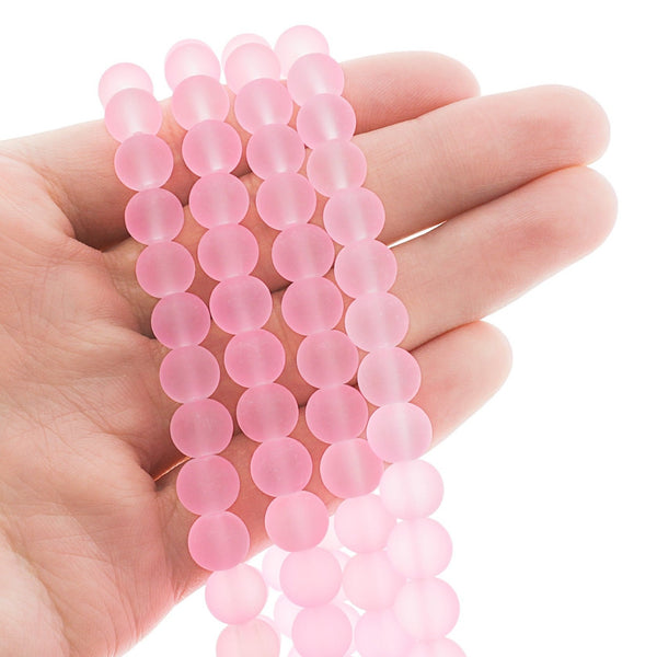 Round Glass Beads 8mm - Frosted Light Pink - 1 Strand 99 Beads - BD796