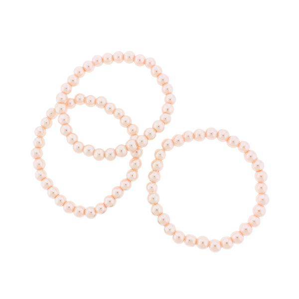Round Glass Bead Bracelets 6mm - 55mm - Pearl Pink - 5 Bracelets - BB204