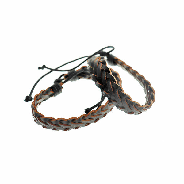 Black Braided Leather Bracelets 78mm Plus Extender - 5 Bracelets - N178