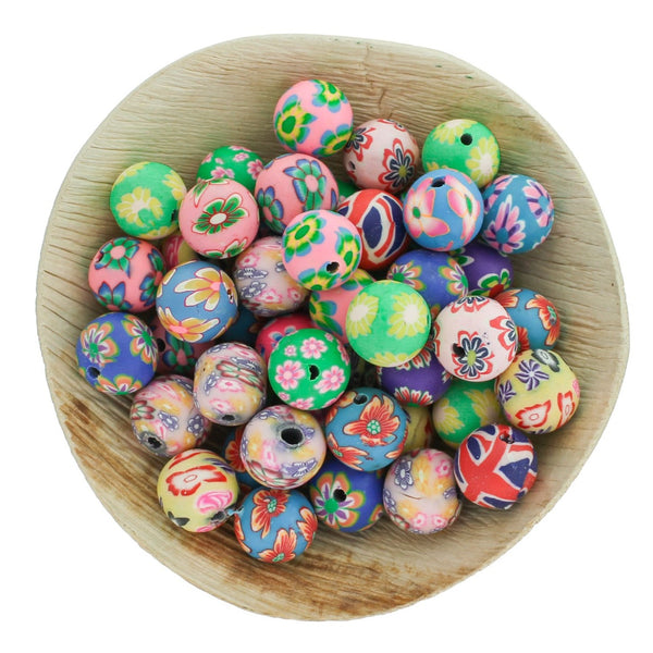 Assorted Flower Polymer Clay Beads 12mm - 25 Beads - BD2657