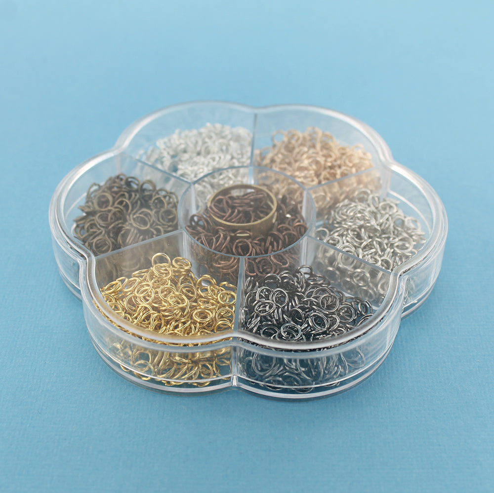 Anneaux de saut de 5 mm avec sept finitions assorties et ouvre-anneau de saut dans une boîte de rangement pratique - JBOX24