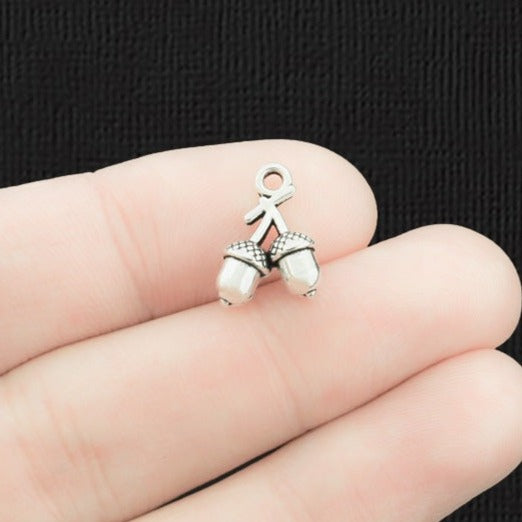 6 Acorn Antique Silver Tone Charms 2 Sided - SC011