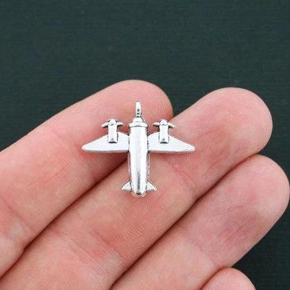 6 Airplane Antique Silver Tone Charms 3D- SC4295