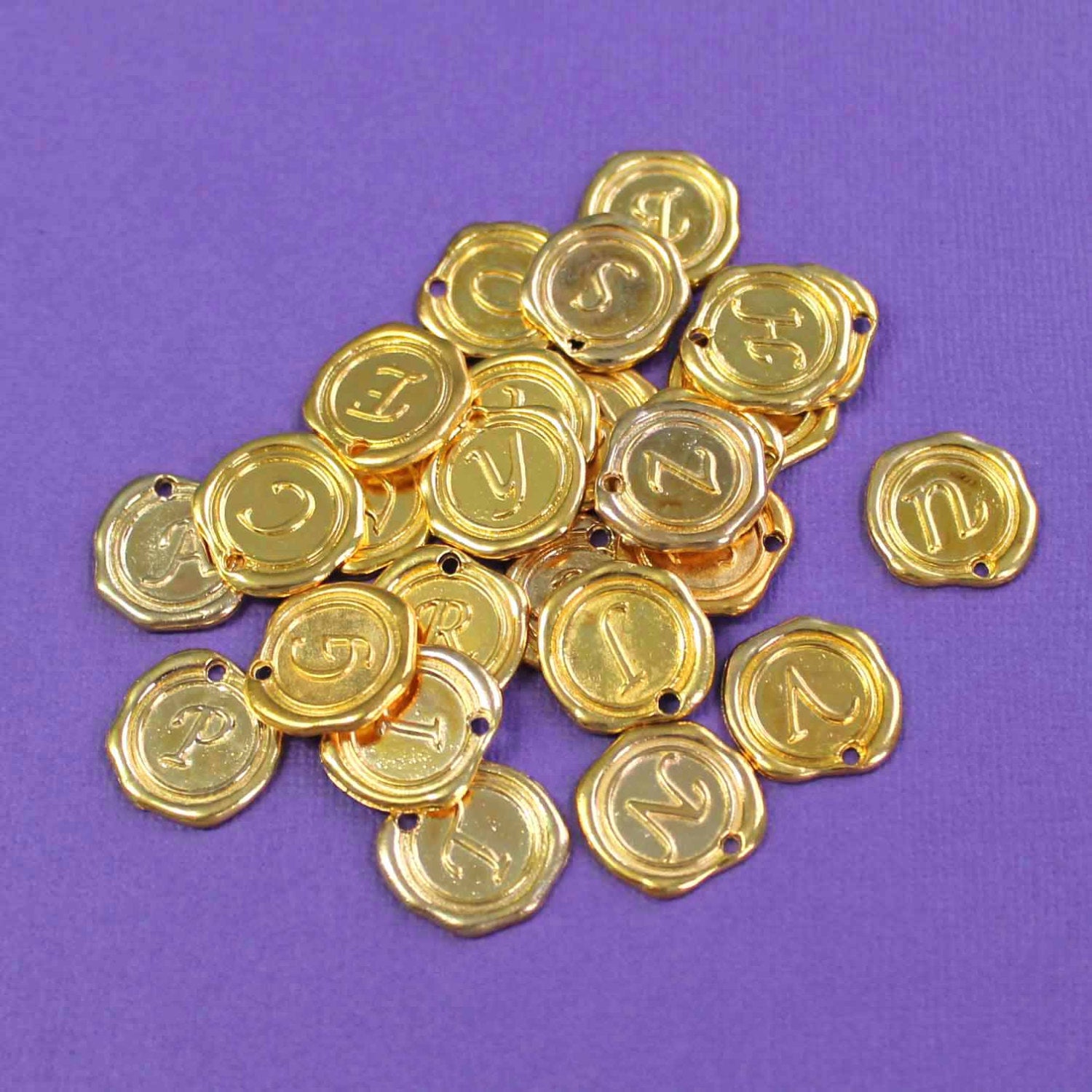 6 Alphabet Letter Antique Gold Tone Charms