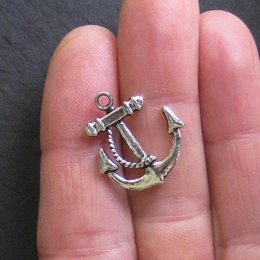 6 Anchor Antique Silver Tone Charms 2 Sided - SC012