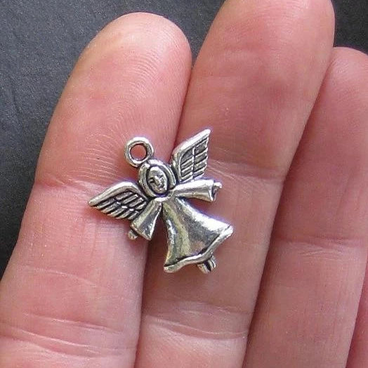 6 Angel Antique Silver Tone Charms 2 Sided - SC004