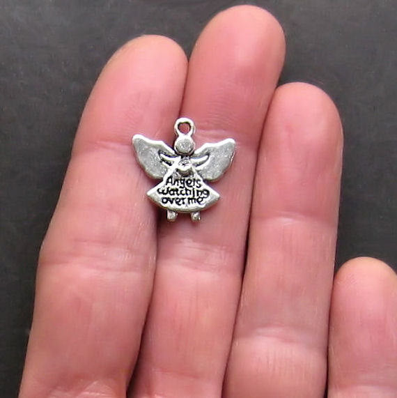 6 Angel Antique Silver Tone Charms 2 Sided - SC793