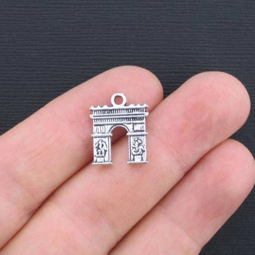 6 Arc de Triomphe Antique Silver Tone Charms 2 Sided - SC1174