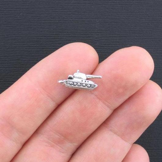 6 Army Tank Antique Silver Tone Charms 3D - SC3358
