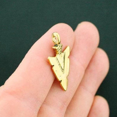 6 Arrowhead Antique Gold Tone Charms 2 Sided - GC996