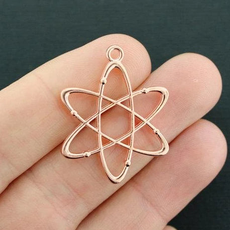 6 Atom Rose Gold Tone Charms 2 faces - GC083