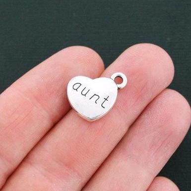 6 Aunt Antique Silver Tone Charms 2 Sided - SC4698