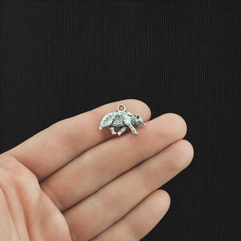 6 Badger Antique Silver Tone Charms 2 Sided - SC1984