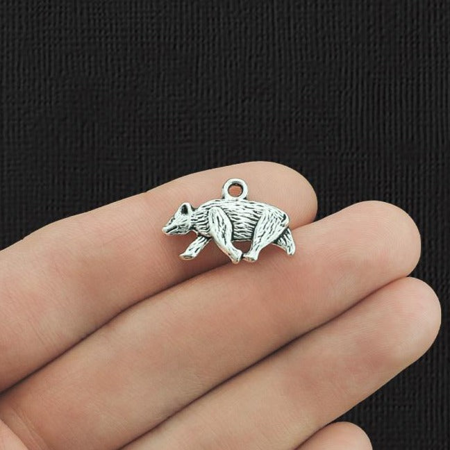 6 Badger Antique Silver Tone Charms 2 Sided - SC1984