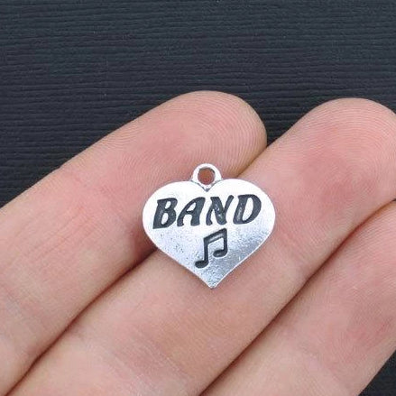 6 Band Heart Antique Silver Tone Charms - SC1259