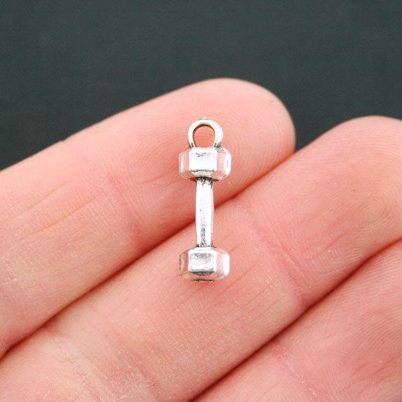 6 Barbell Antique Silver Tone Charms 3D - SC5312