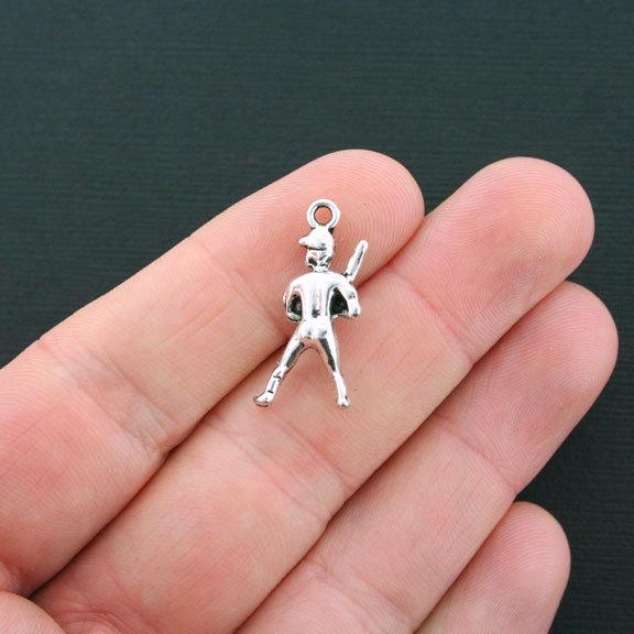 6 Baseball Player Antique Silver Tone Charms 3D - SC1778