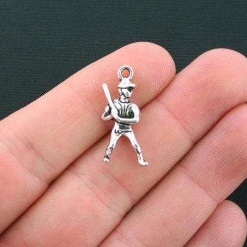 6 Baseball Player Antique Silver Tone Charms 3D - SC1778