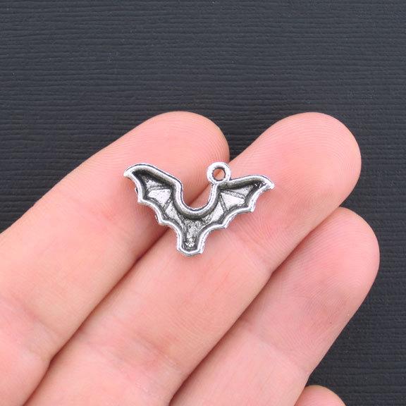 6 Bat Antique Silver Tone Charms - SC048