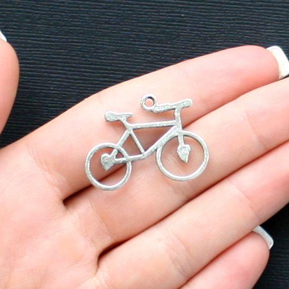 6 Bicycle Antique Silver Tone Charms 2 Sided - SC943