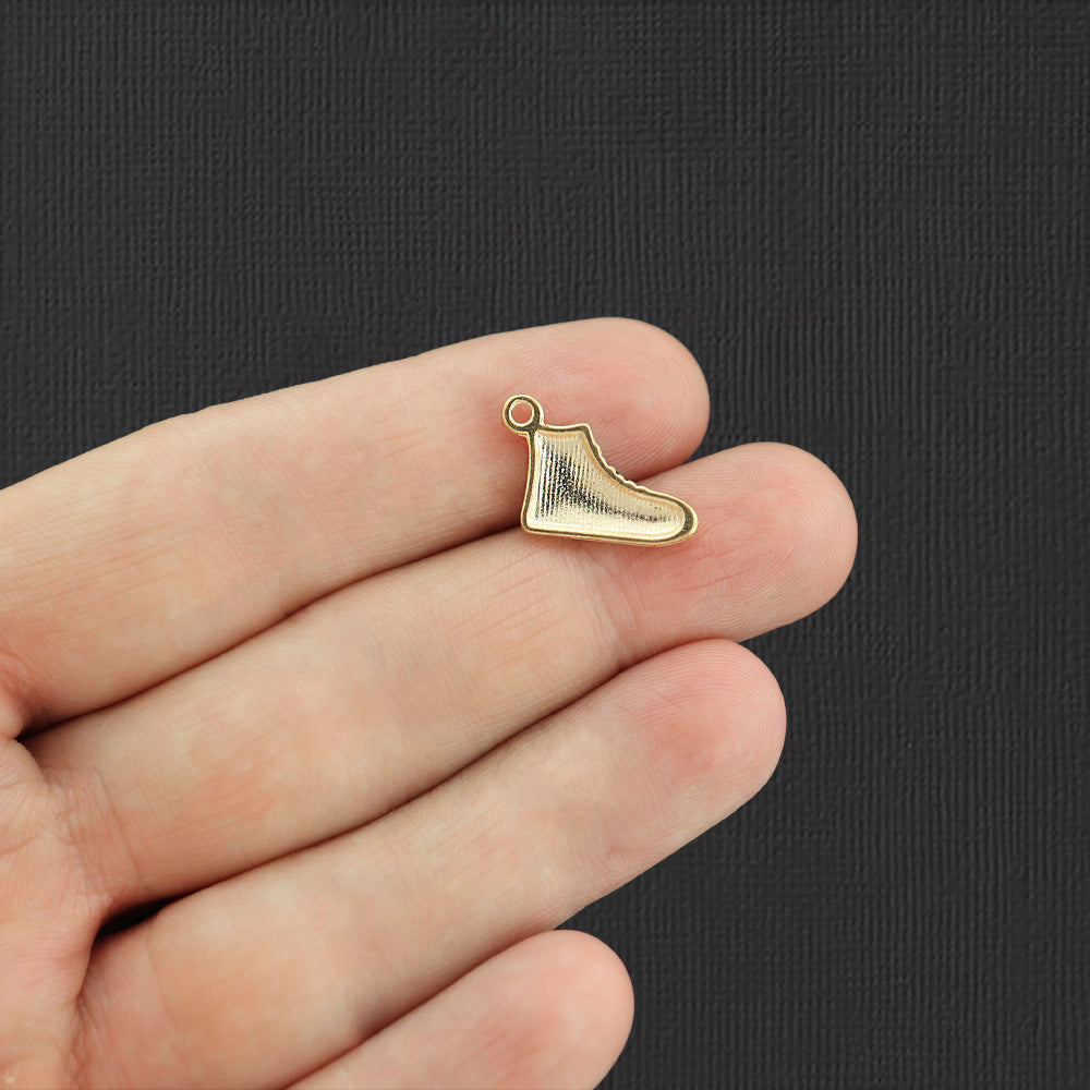 6 Black Running Shoe Gold Tone Enamel Charms - E1010