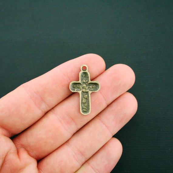 6 Blessed Cross Antique Copper Tone Charms - BC1034